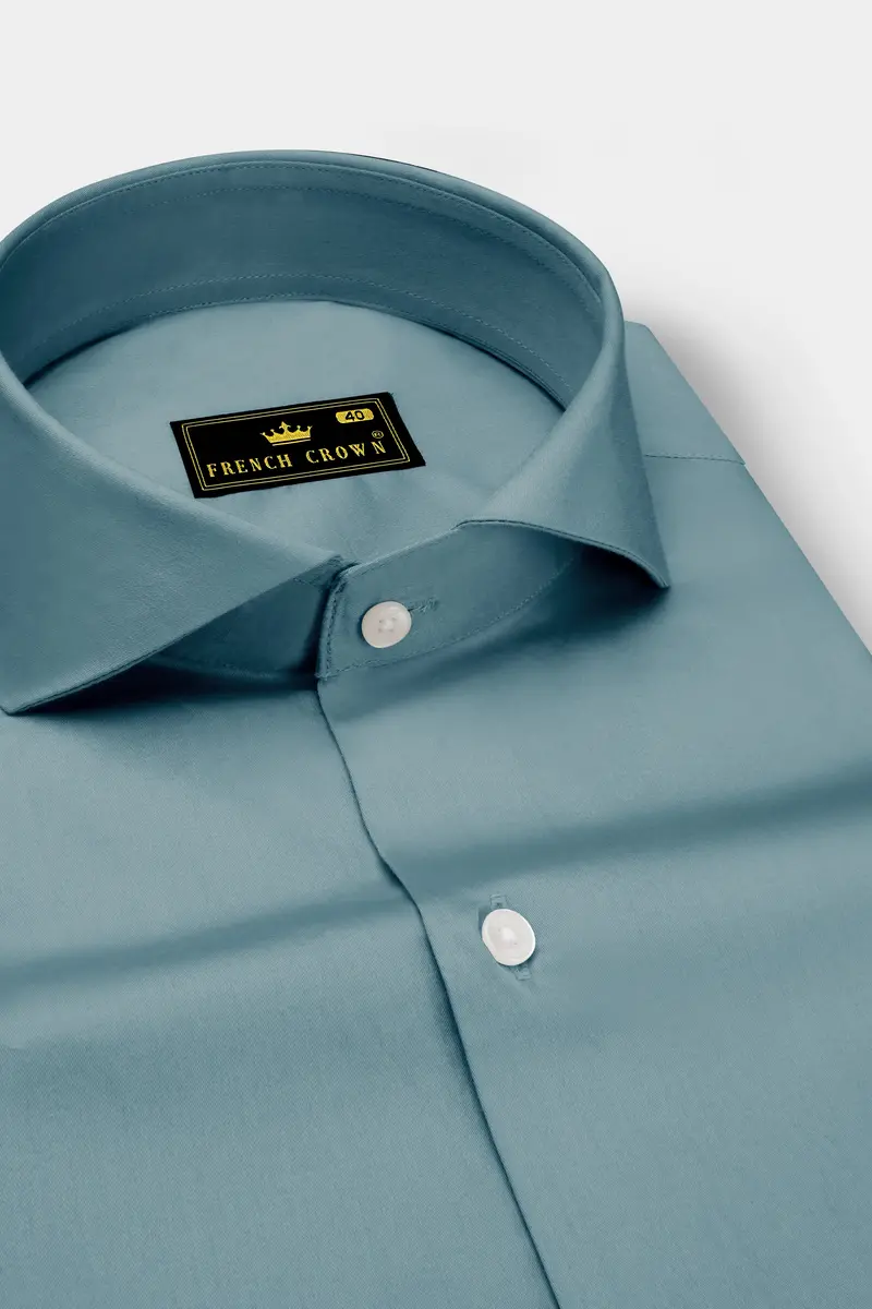 Lustraro-Cadet Green Subtle Sheen Super Soft Premium Cotton Cut Away Collar Dress Shirt 2
