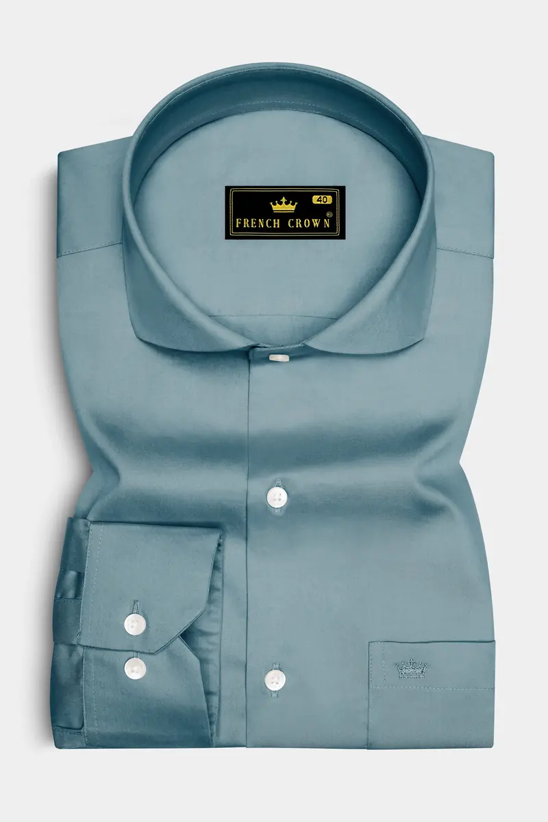 Lustraro-Cadet Green Subtle Sheen Super Soft Premium Cotton Cut Away Collar Dress Shirt 4