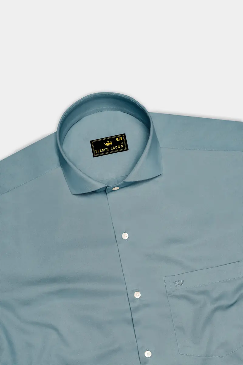 Lustraro-Cadet Green Subtle Sheen Super Soft Premium Cotton Cut Away Collar Dress Shirt 5