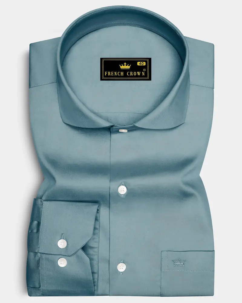 Lustraro-Cadet Green Subtle Sheen Super Soft Premium Cotton Cut Away Collar Dress Shirt 6