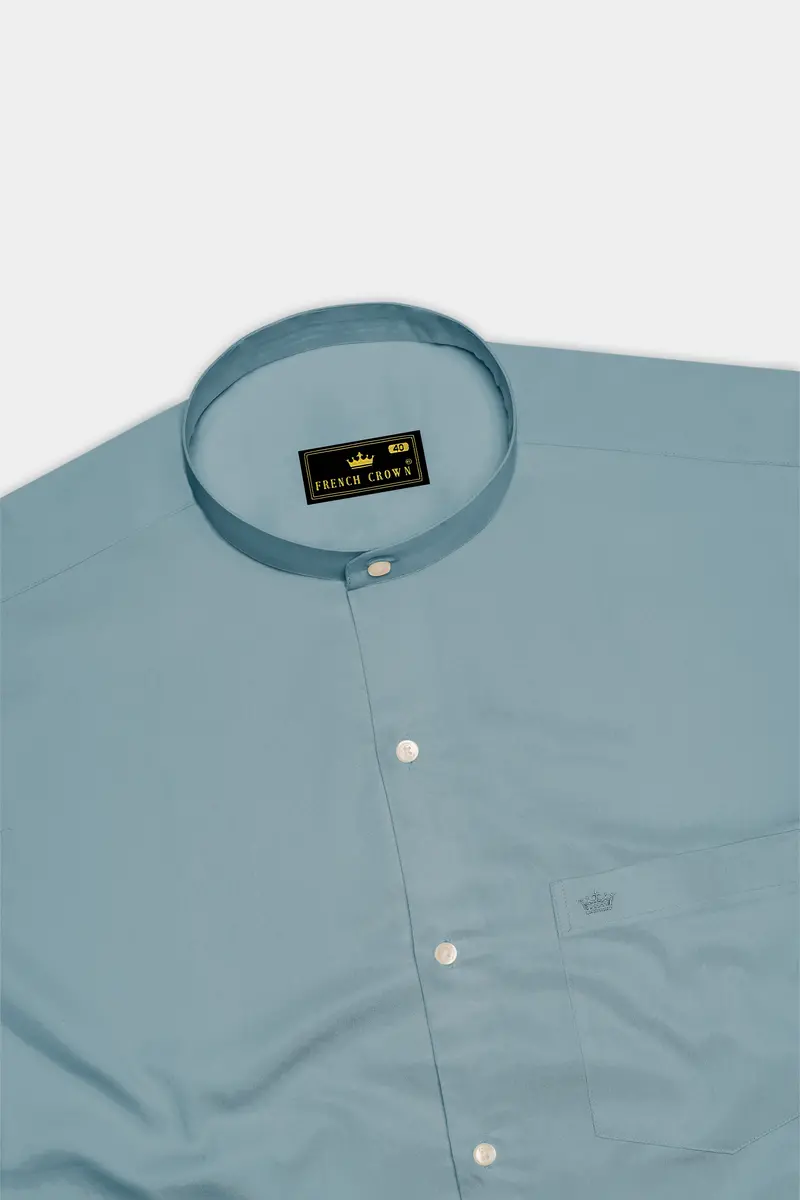 Lustraro-Cadet Green Subtle Sheen Super Soft Premium Cotton Mandarin Dress Shirt 5