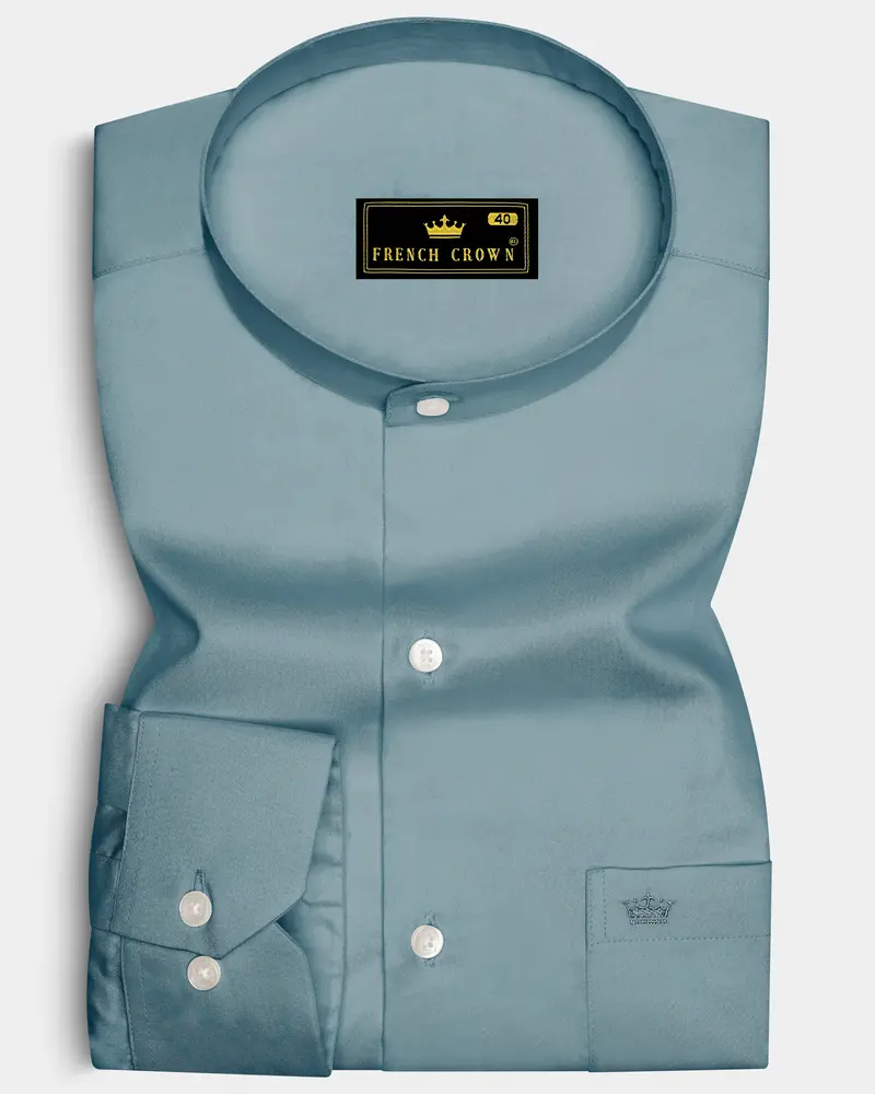 Lustraro-Cadet Green Subtle Sheen Super Soft Premium Cotton Mandarin Dress Shirt 6