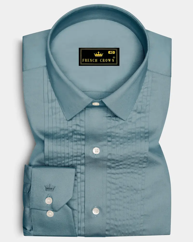 Lustraro-Cadet Green Subtle Sheen Super Soft Premium Cotton Tuxedo Dress Shirt 1
