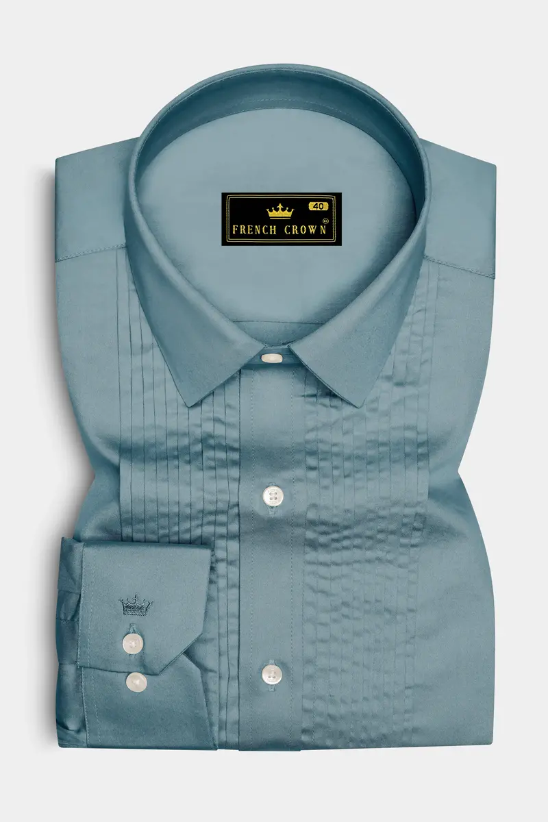Lustraro-Cadet Green Subtle Sheen Super Soft Premium Cotton Tuxedo Dress Shirt 2