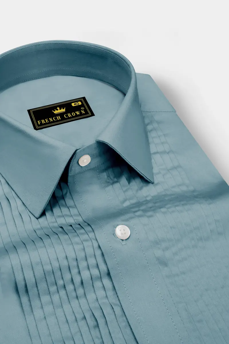 Lustraro-Cadet Green Subtle Sheen Super Soft Premium Cotton Tuxedo Dress Shirt 4