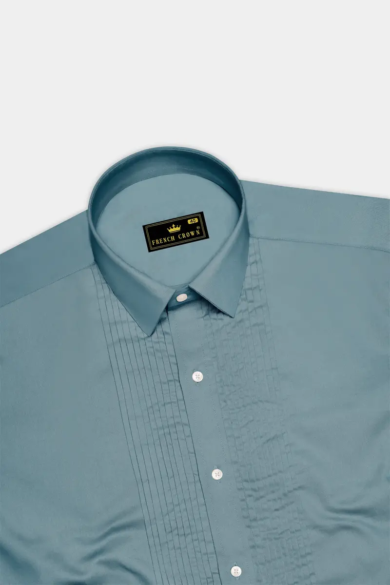 Lustraro-Cadet Green Subtle Sheen Super Soft Premium Cotton Tuxedo Dress Shirt 5