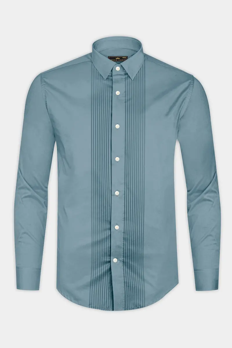 Lustraro-Cadet Green Subtle Sheen Super Soft Premium Cotton Tuxedo Dress Shirt 6