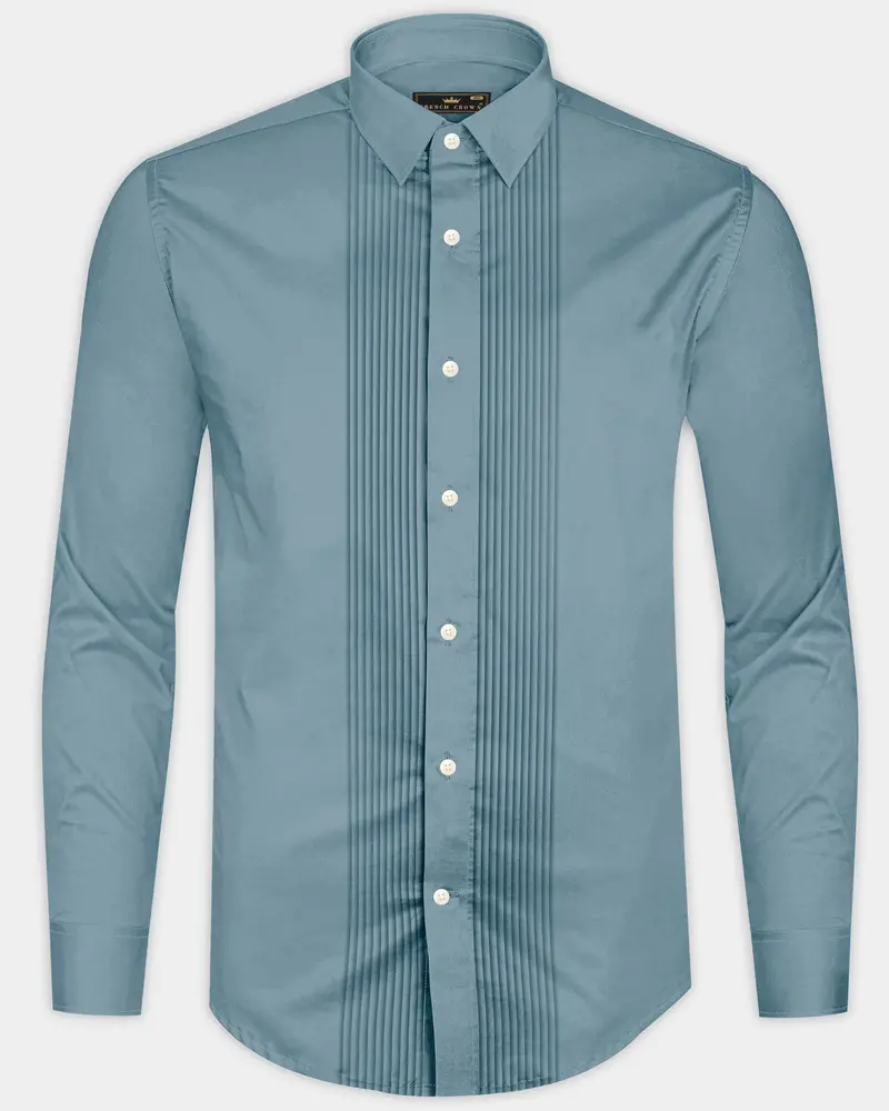 Lustraro-Cadet Green Subtle Sheen Super Soft Premium Cotton Tuxedo Dress Shirt 8