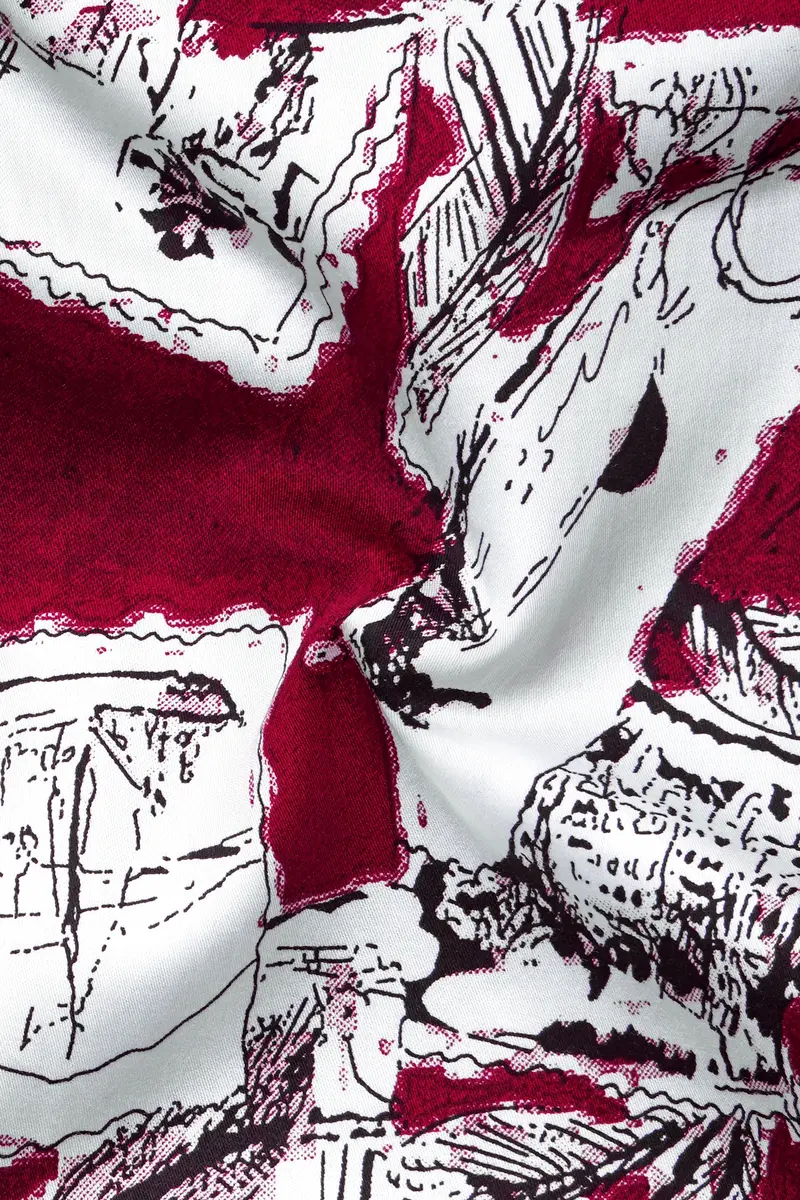 Lustraro Merlot Red And Bright White Printed Subtle Sheen Super Soft Premium Cotton Casual Shirt 3
