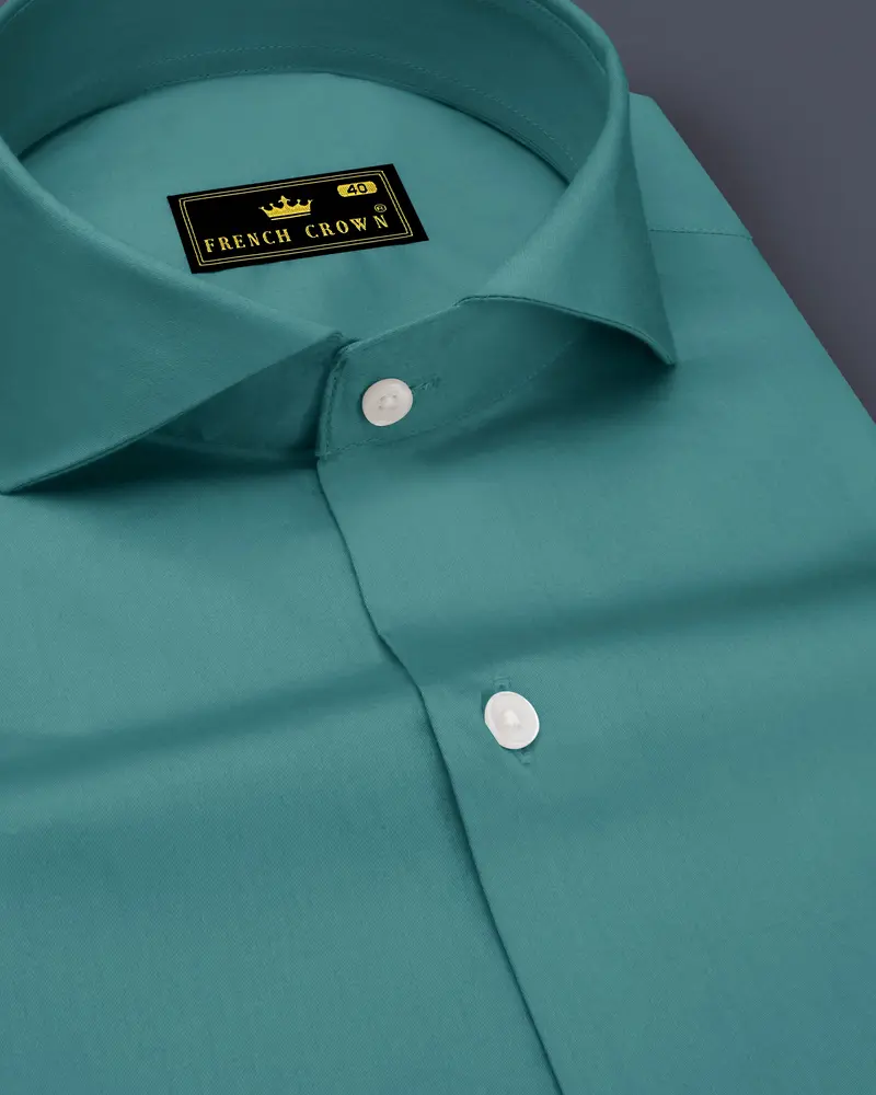 Lustraro-Viridian Green Subtle Sheen Super Soft Premium Cotton Cut Away Collar Dress Shirt 1