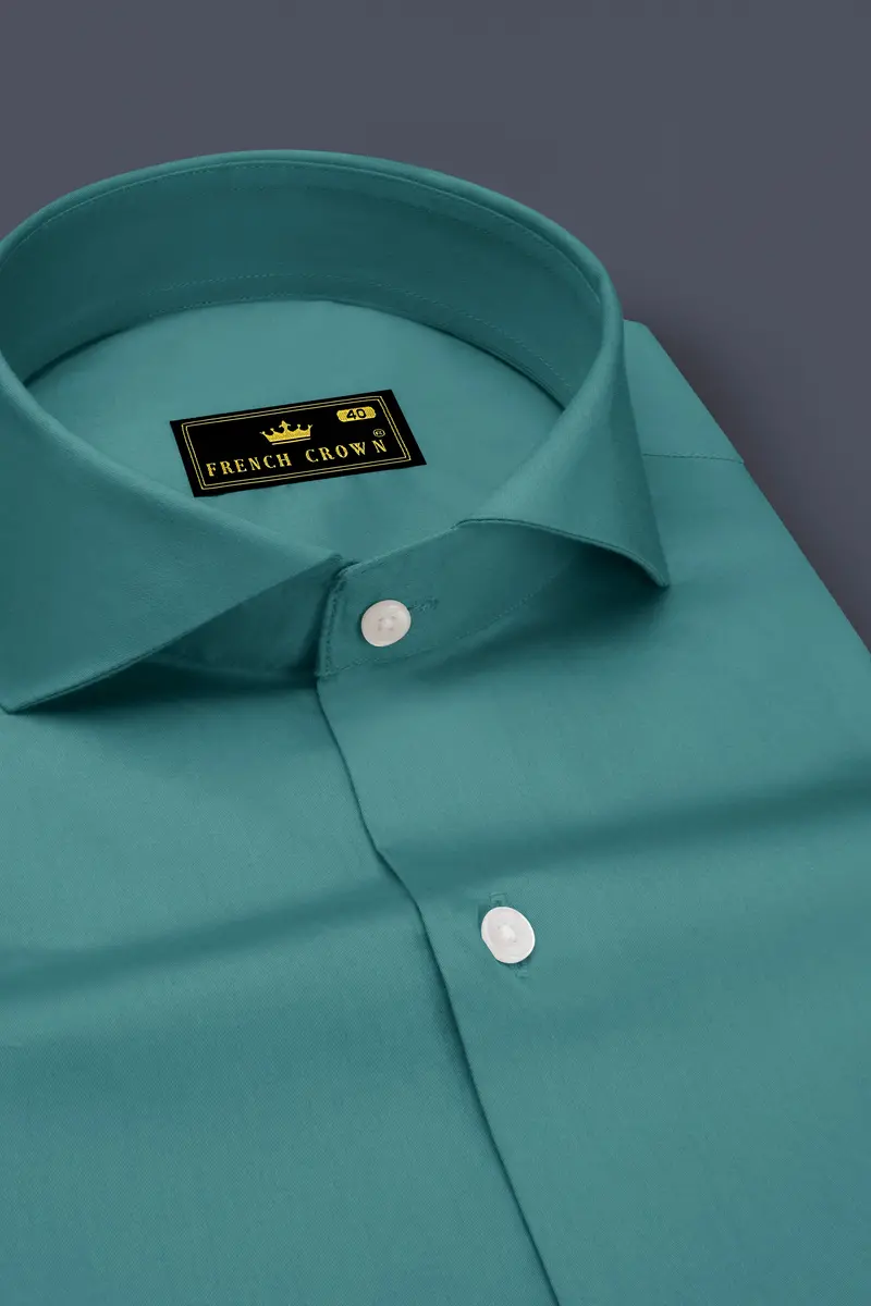 Lustraro-Viridian Green Subtle Sheen Super Soft Premium Cotton Cut Away Collar Dress Shirt 2