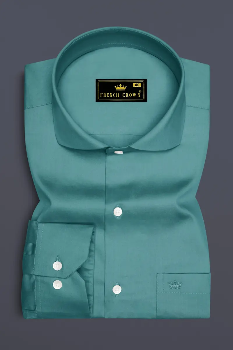 Lustraro-Viridian Green Subtle Sheen Super Soft Premium Cotton Cut Away Collar Dress Shirt 4