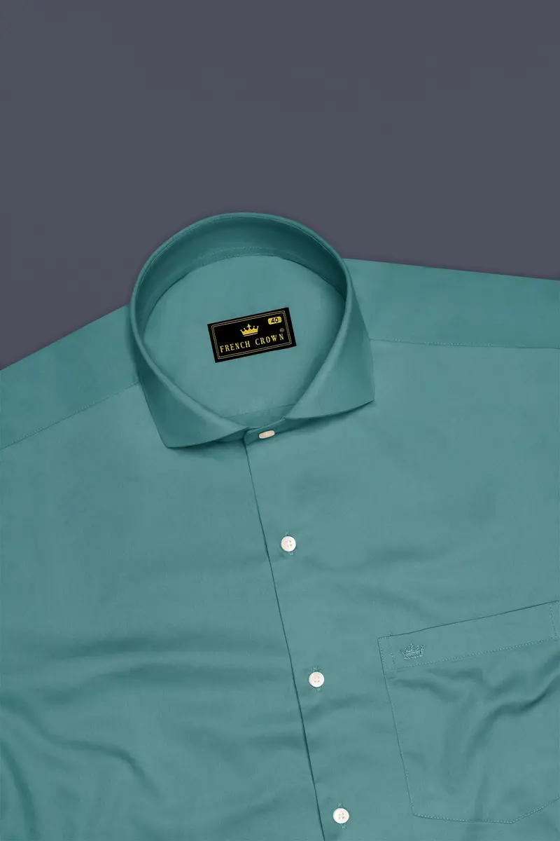 Lustraro-Viridian Green Subtle Sheen Super Soft Premium Cotton Cut Away Collar Dress Shirt 5