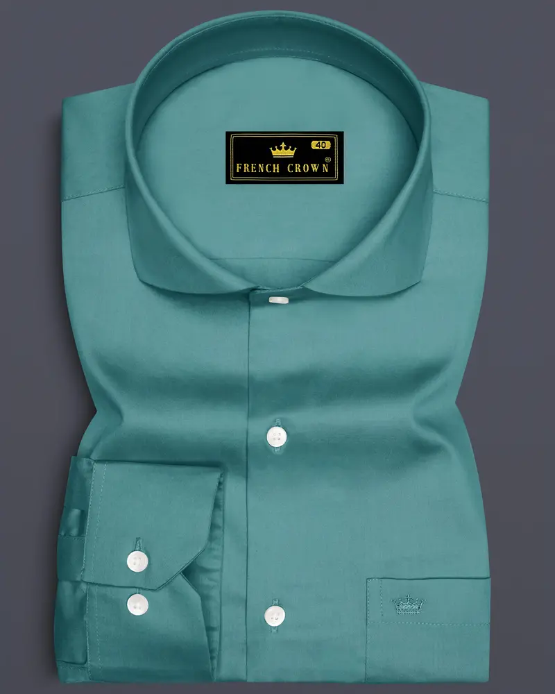Lustraro-Viridian Green Subtle Sheen Super Soft Premium Cotton Cut Away Collar Dress Shirt 6