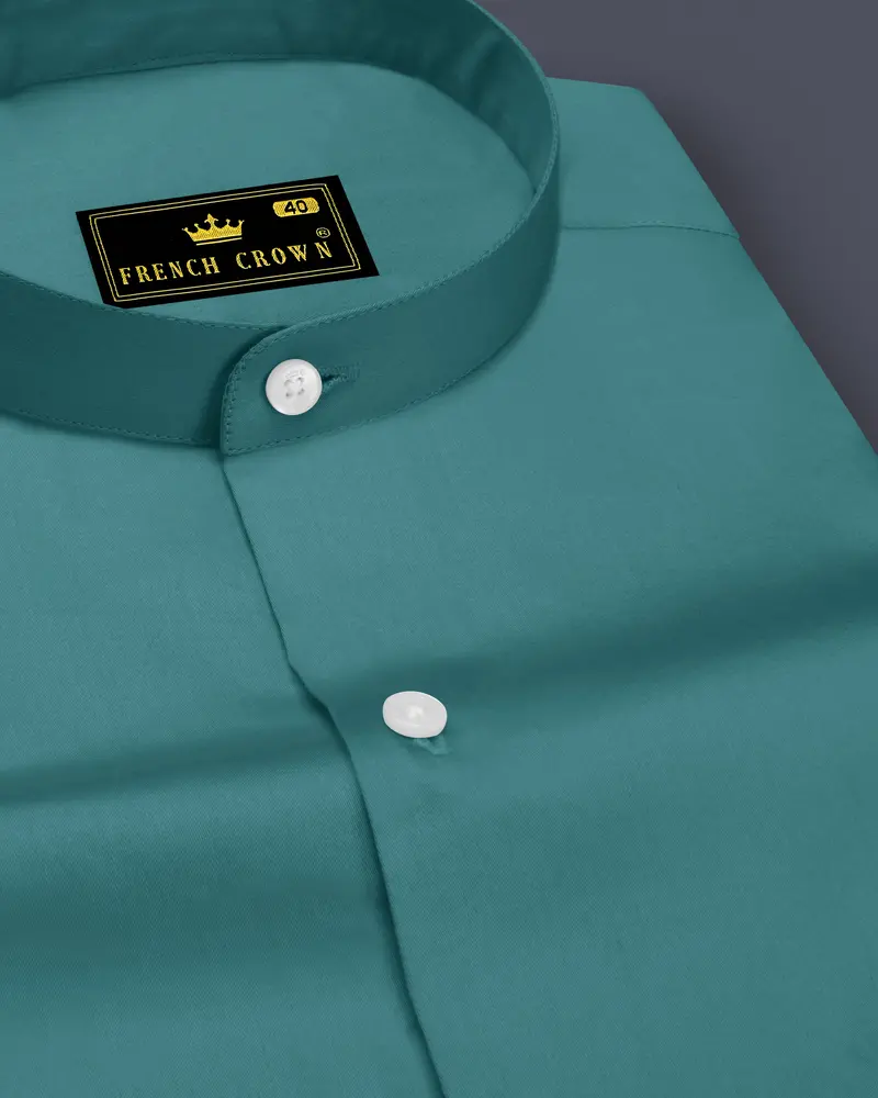Lustraro-Viridian Green Subtle Sheen Super Soft Premium Cotton Mandarin Dress Shirt 1