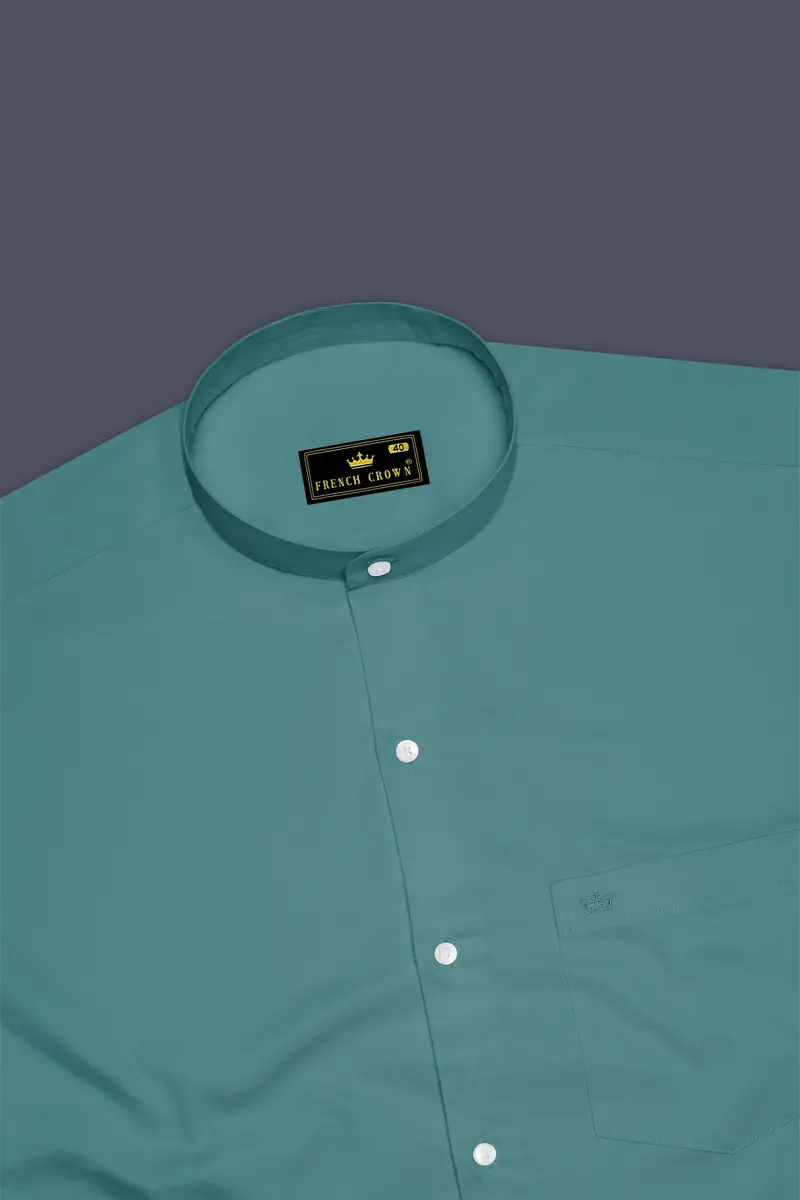 Lustraro-Viridian Green Subtle Sheen Super Soft Premium Cotton Mandarin Dress Shirt 5