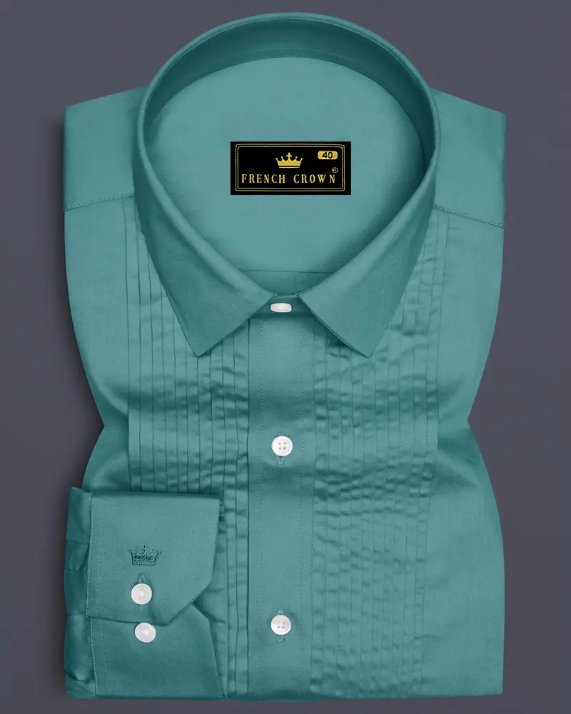 Lustraro-Viridian Green Subtle Sheen Super Soft Premium Cotton Tuxedo Dress Shirt 1