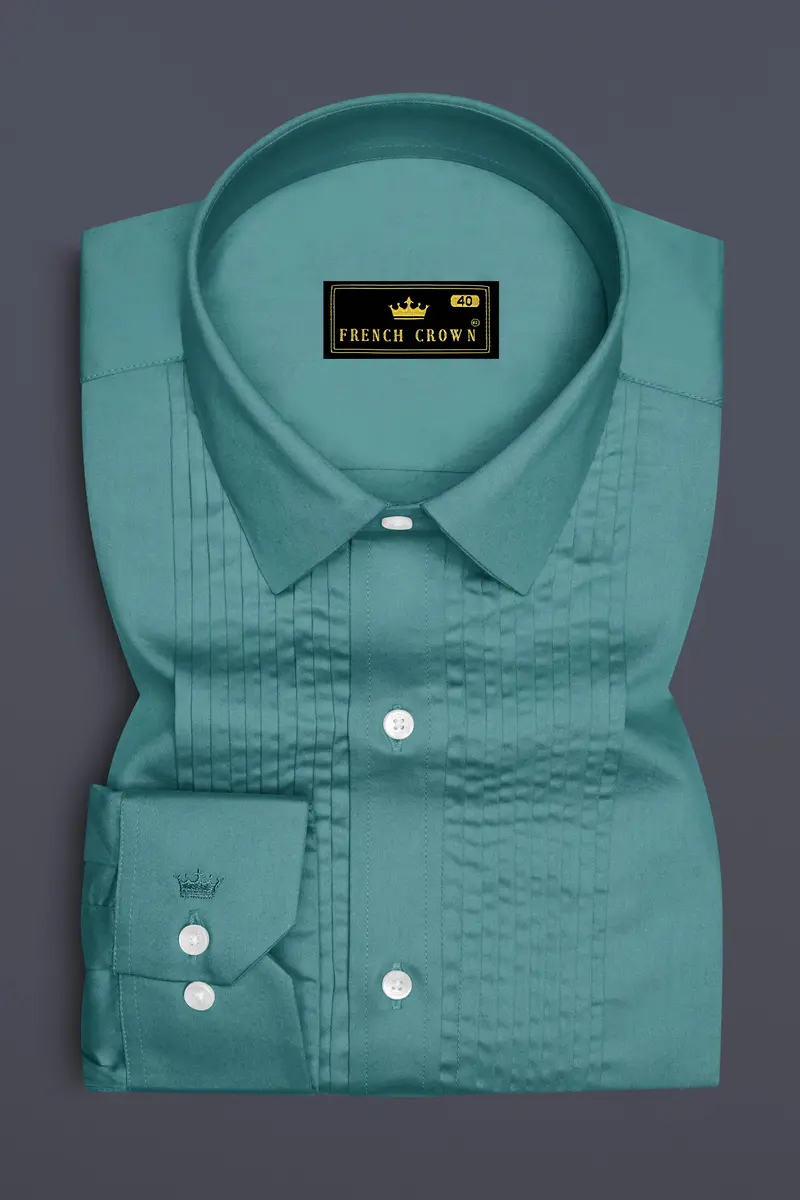 Lustraro-Viridian Green Subtle Sheen Super Soft Premium Cotton Tuxedo Dress Shirt 2