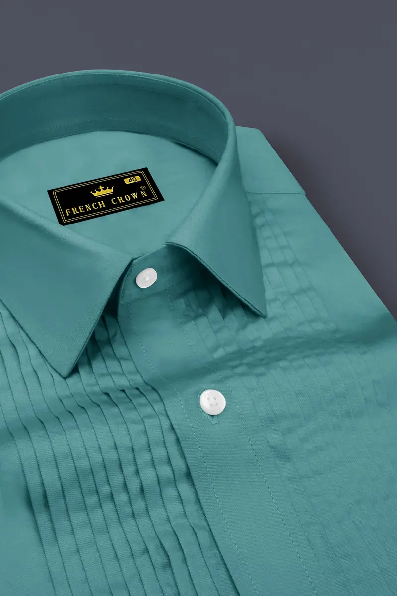 Lustraro-Viridian Green Subtle Sheen Super Soft Premium Cotton Tuxedo Dress Shirt 4