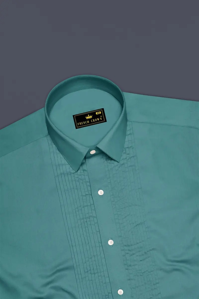 Lustraro-Viridian Green Subtle Sheen Super Soft Premium Cotton Tuxedo Dress Shirt 5