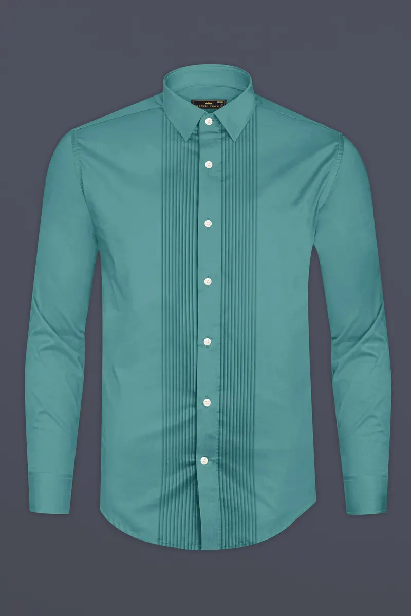 Lustraro-Viridian Green Subtle Sheen Super Soft Premium Cotton Tuxedo Dress Shirt 6
