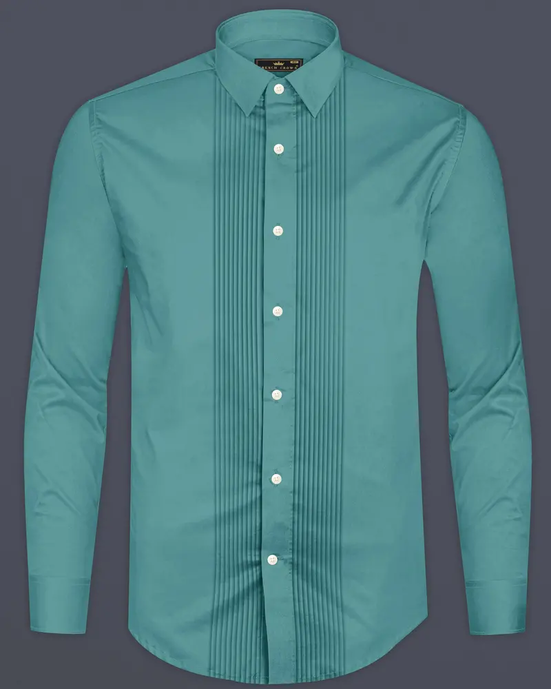 Lustraro-Viridian Green Subtle Sheen Super Soft Premium Cotton Tuxedo Dress Shirt 8