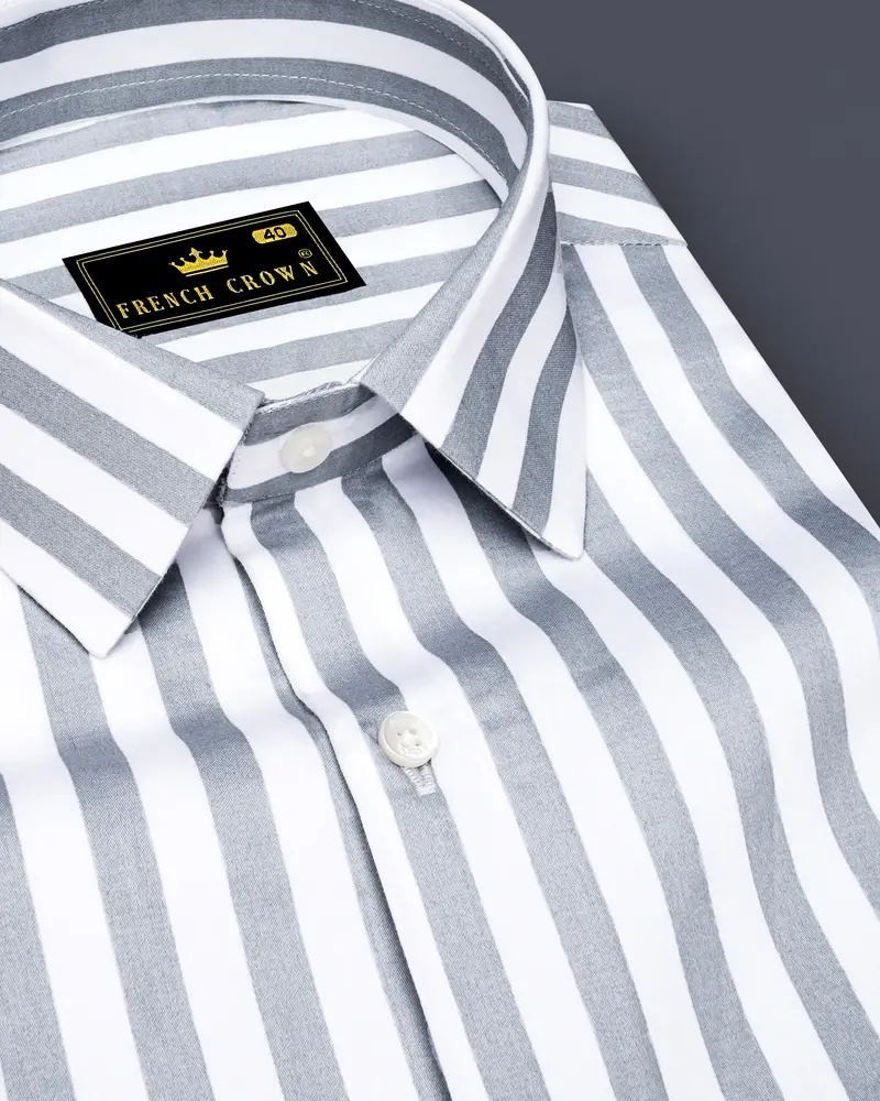 Lustravo-Santa Gray And Bright White Awning Striped Subtle Sheen Super Soft Premium Cotton Dress Shirt 1