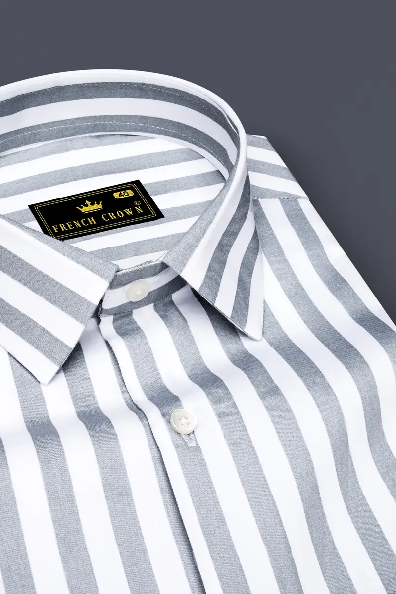 Lustravo-Santa Gray And Bright White Awning Striped Subtle Sheen Super Soft Premium Cotton Dress Shirt 2