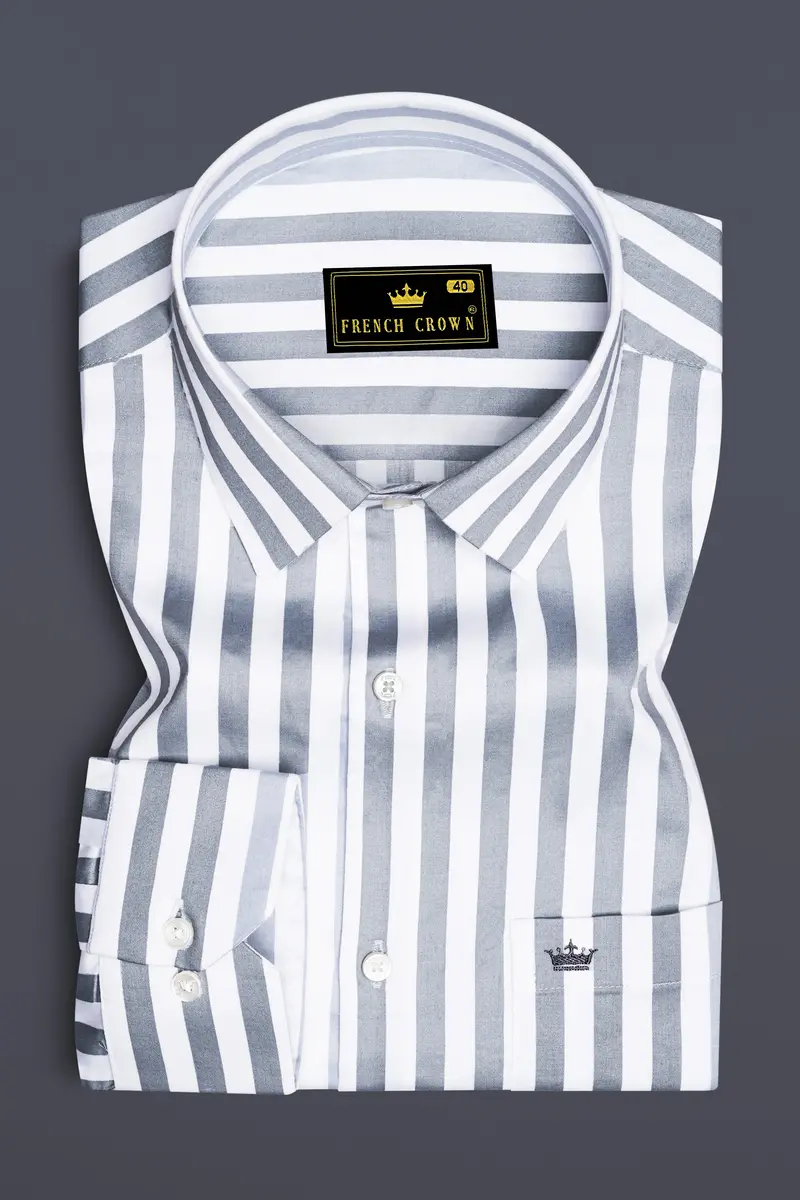Lustravo-Santa Gray And Bright White Awning Striped Subtle Sheen Super Soft Premium Cotton Dress Shirt 4