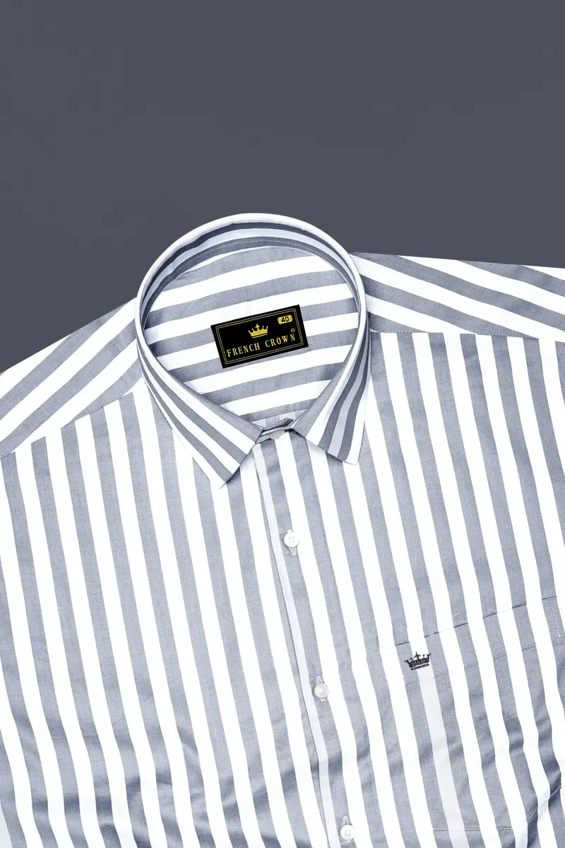 Lustravo-Santa Gray And Bright White Awning Striped Subtle Sheen Super Soft Premium Cotton Dress Shirt 5