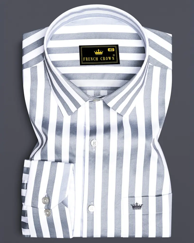 Lustravo-Santa Gray And Bright White Awning Striped Subtle Sheen Super Soft Premium Cotton Dress Shirt 6