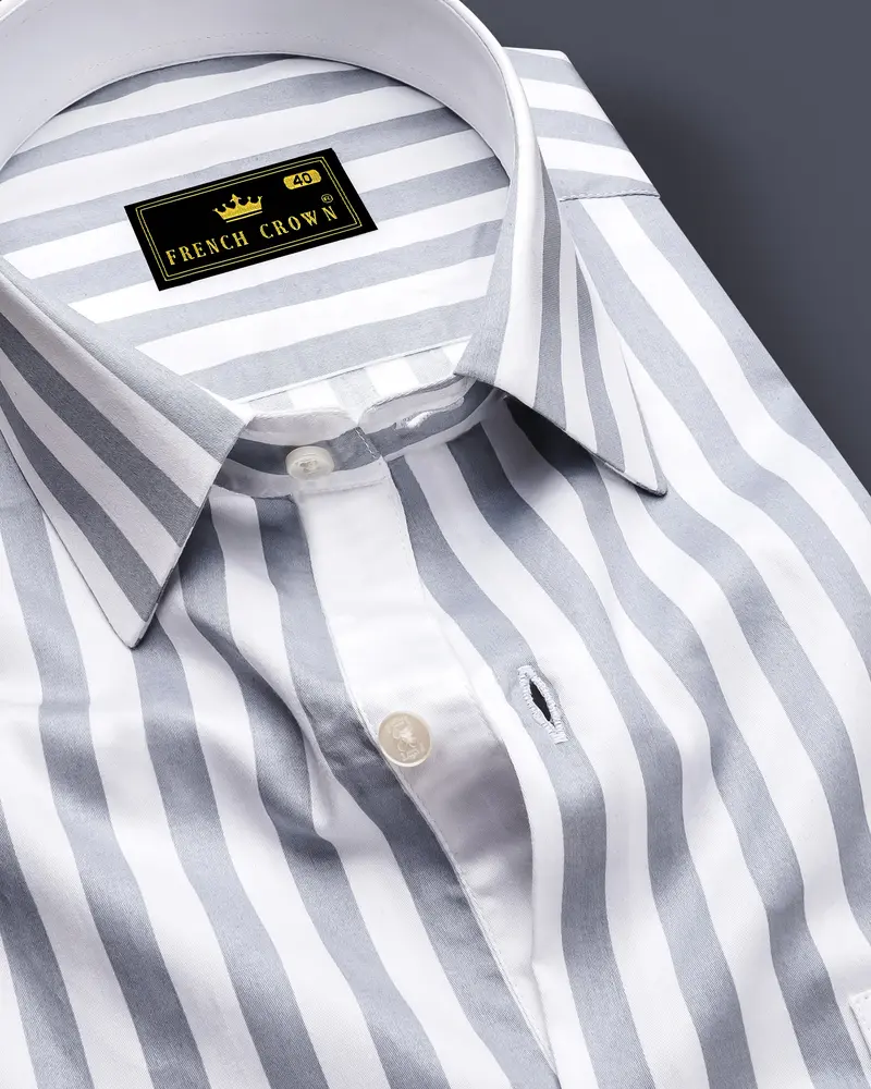 Lustravo-Santa Gray And Bright White Awning Striped Super Soft Premium Cotton Dress Shirt 1