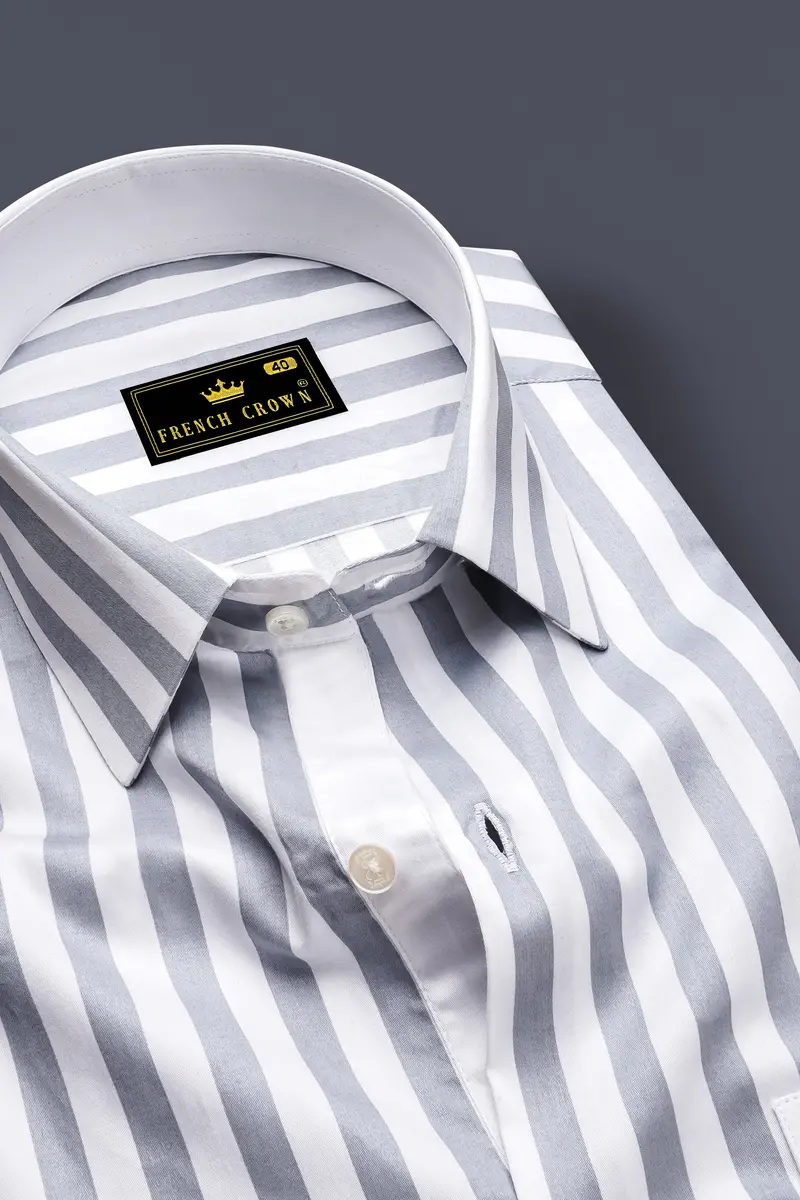 Lustravo-Santa Gray And Bright White Awning Striped Super Soft Premium Cotton Dress Shirt 2