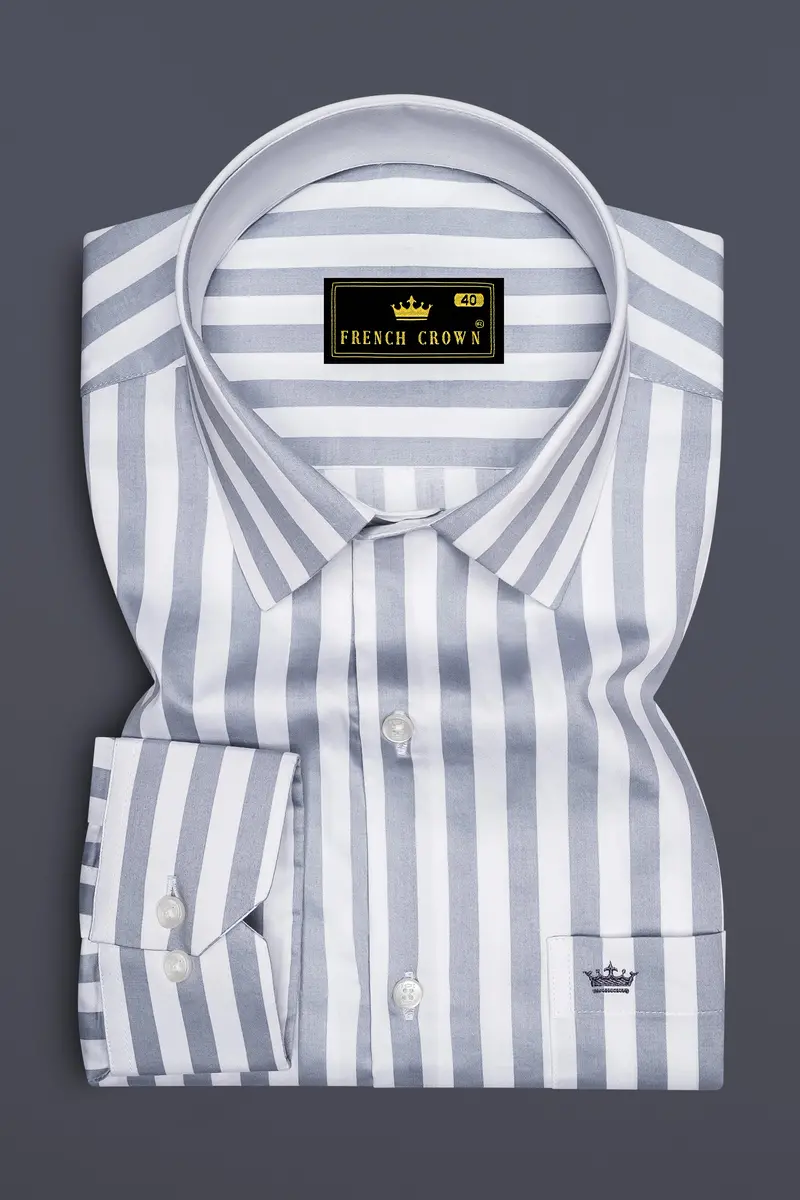 Lustravo-Santa Gray And Bright White Awning Striped Super Soft Premium Cotton Dress Shirt 4