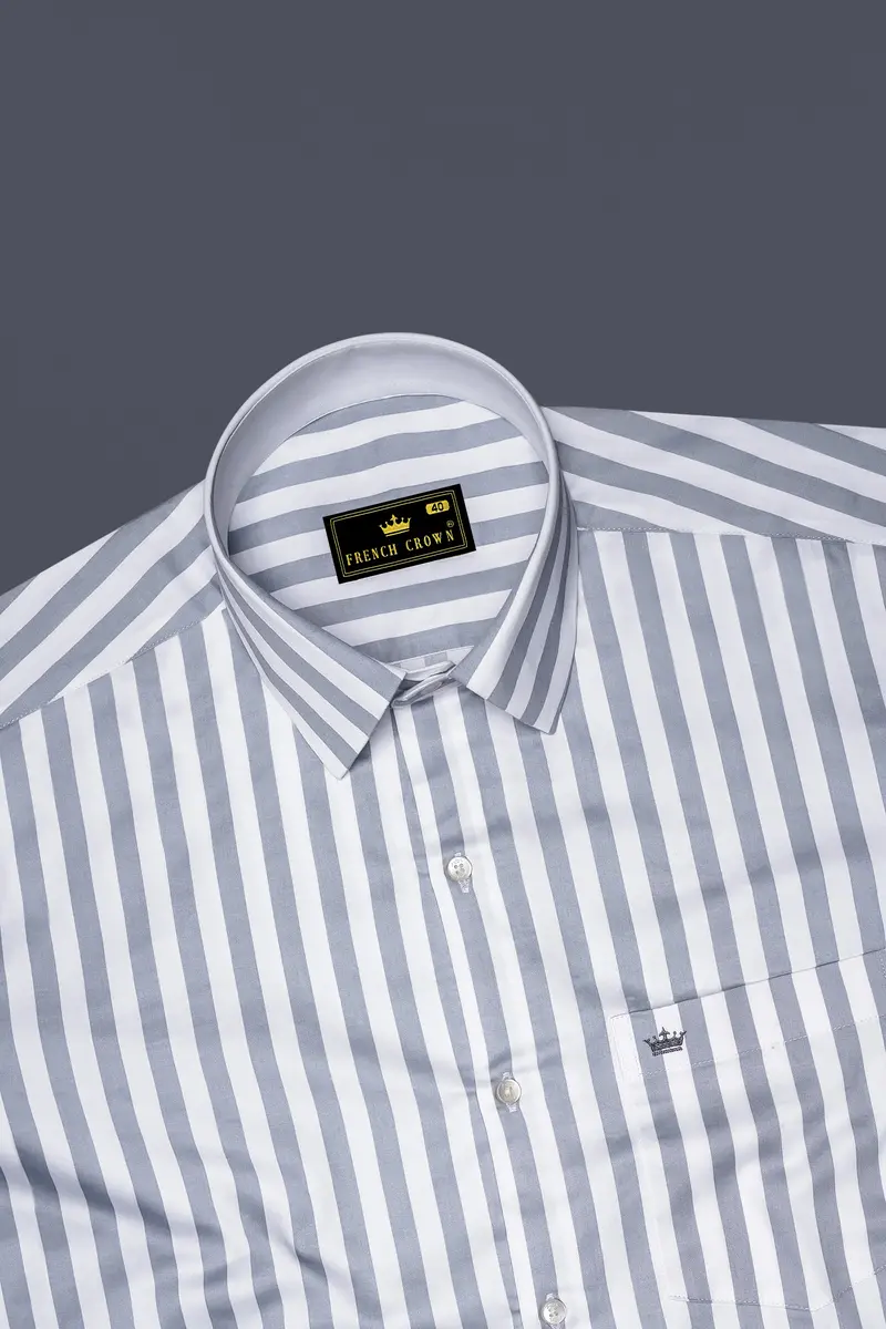 Lustravo-Santa Gray And Bright White Awning Striped Super Soft Premium Cotton Dress Shirt 5