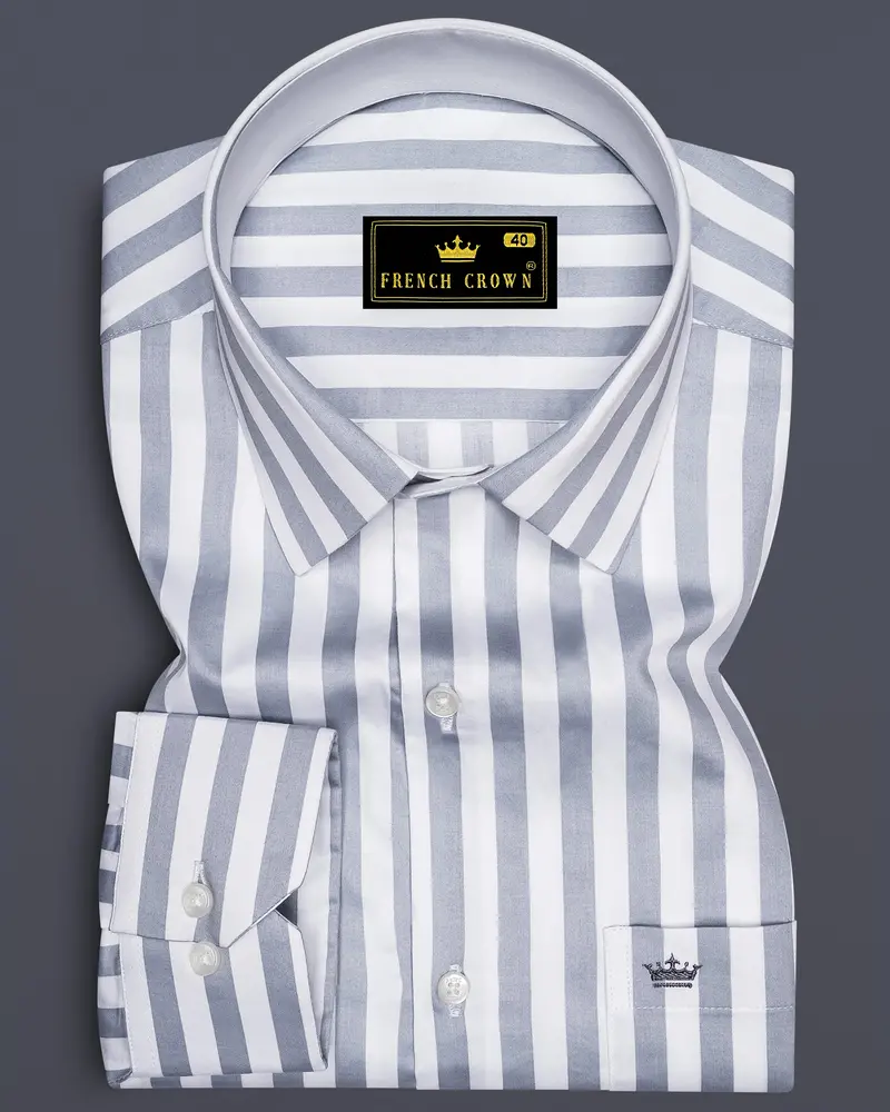 Lustravo-Santa Gray And Bright White Awning Striped Super Soft Premium Cotton Dress Shirt 6