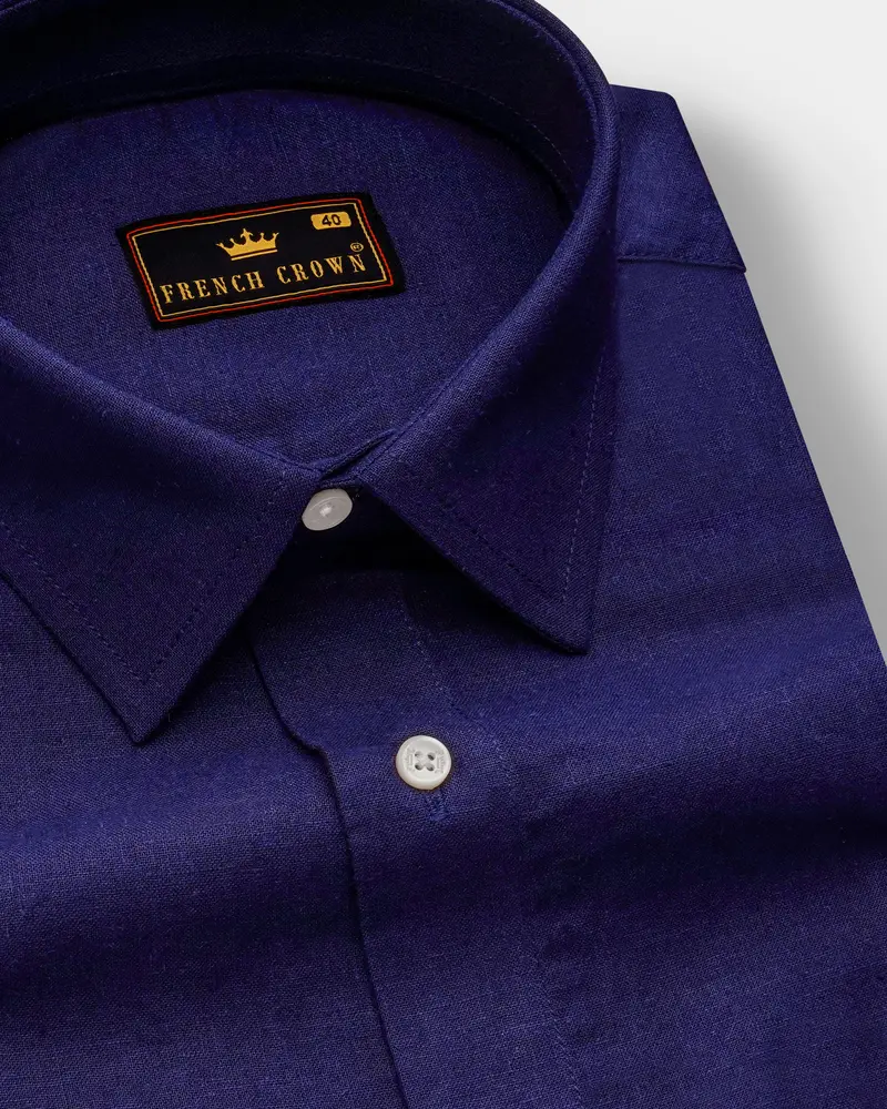 Lustraze-Violent Blue Luxurious Linen Dress Shirt 1