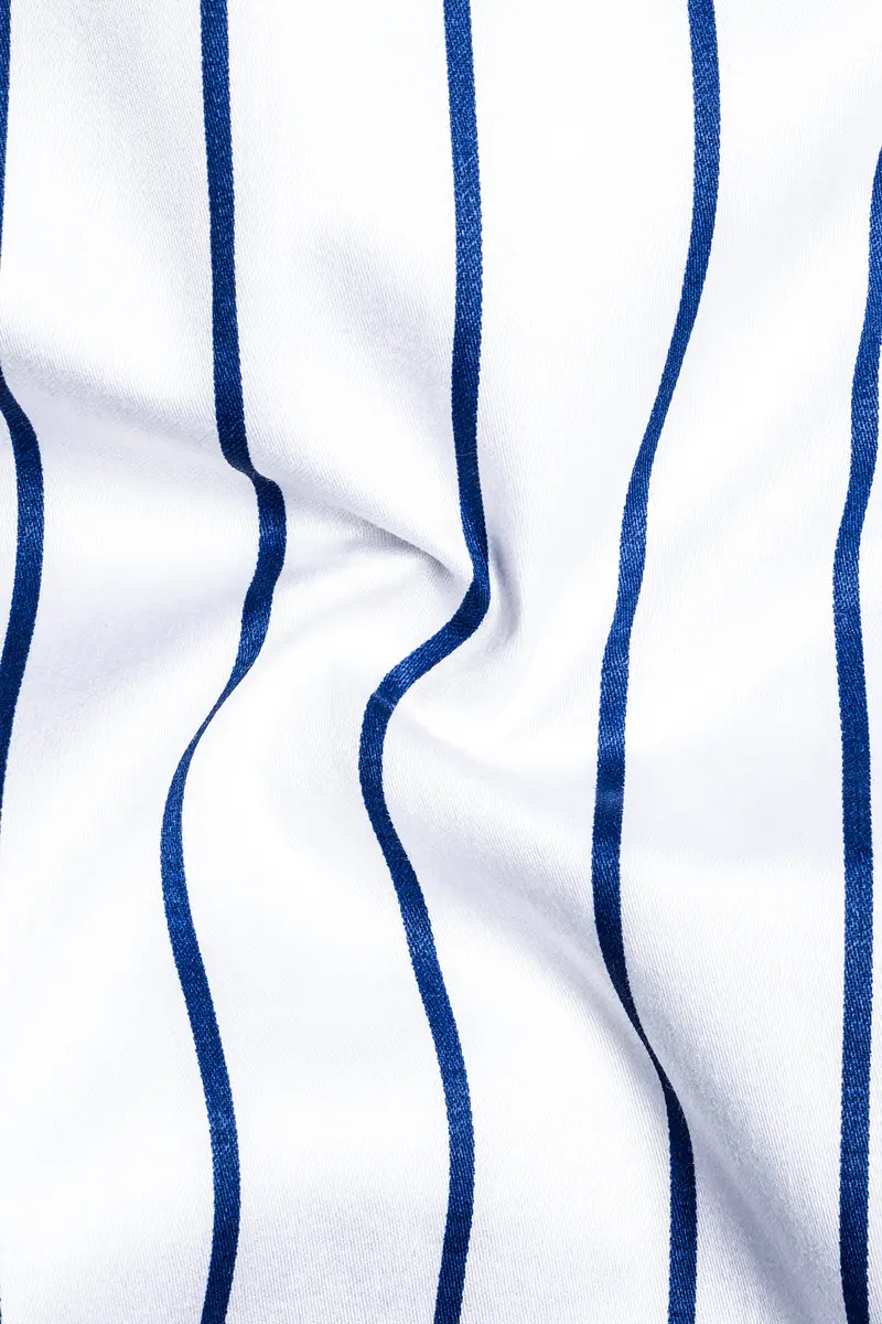 Lustrivon-Bright White And Downriver Blue Pin Striped Subtle Sheen Super Soft Premium Cotton Cut Away Collar Dress Shirt 3