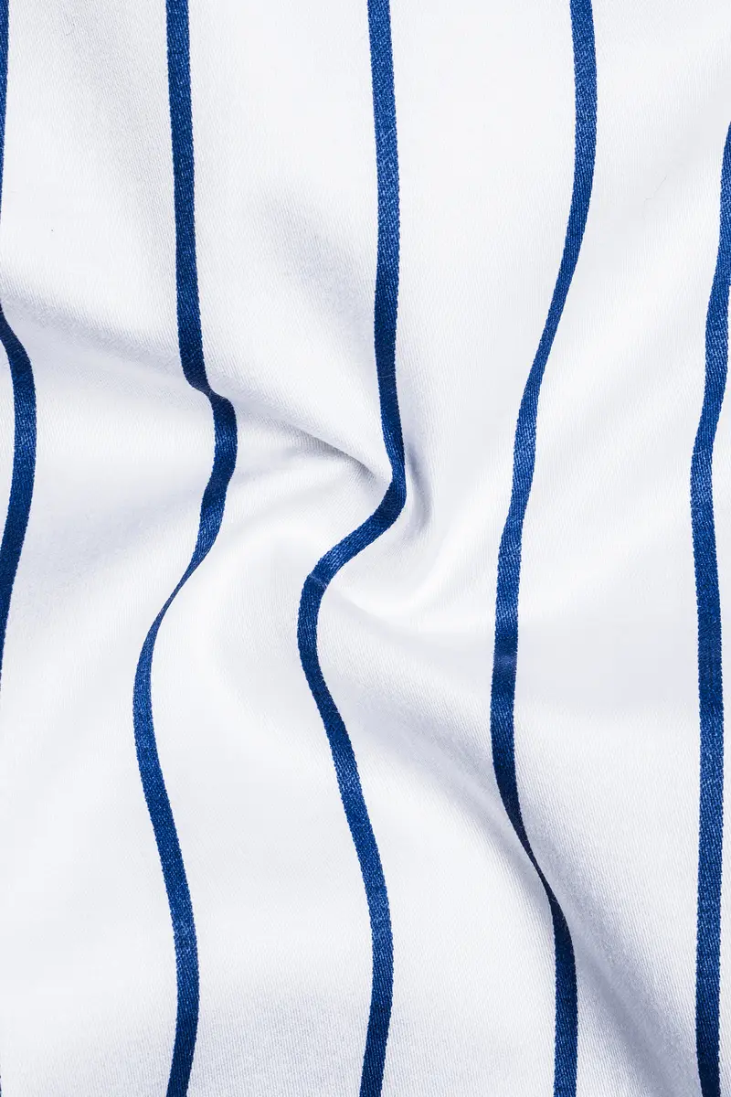 Lustrivon-Bright White And Downriver Blue Pin Striped Subtle Sheen Super Soft Premium Cotton Dress Shirt 3