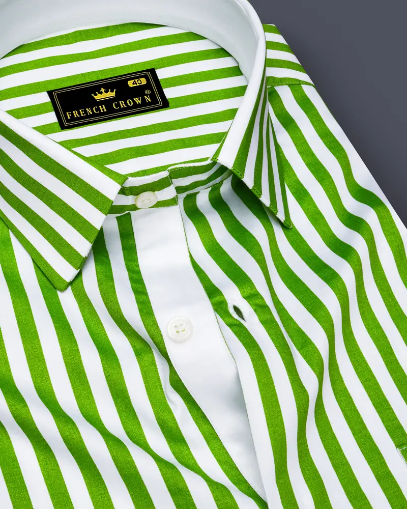 Lustrivon-Citrus Green And Bright White Candy Striped Super Soft Premium Cotton Dress Shirt 1