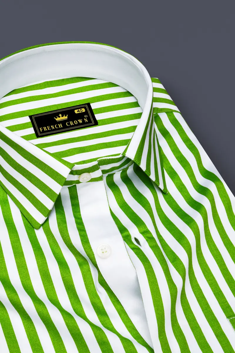 Lustrivon-Citrus Green And Bright White Candy Striped Super Soft Premium Cotton Dress Shirt 2
