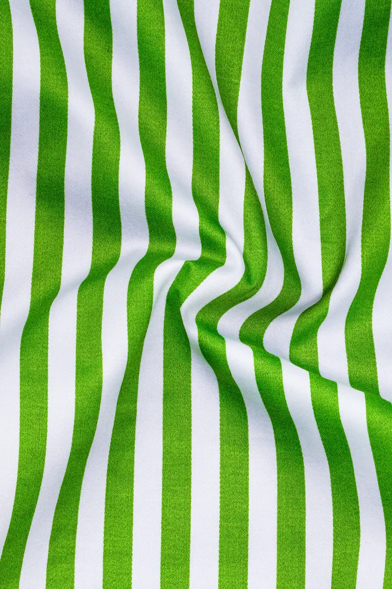 Lustrivon-Citrus Green And Bright White Candy Striped Super Soft Premium Cotton Dress Shirt 3