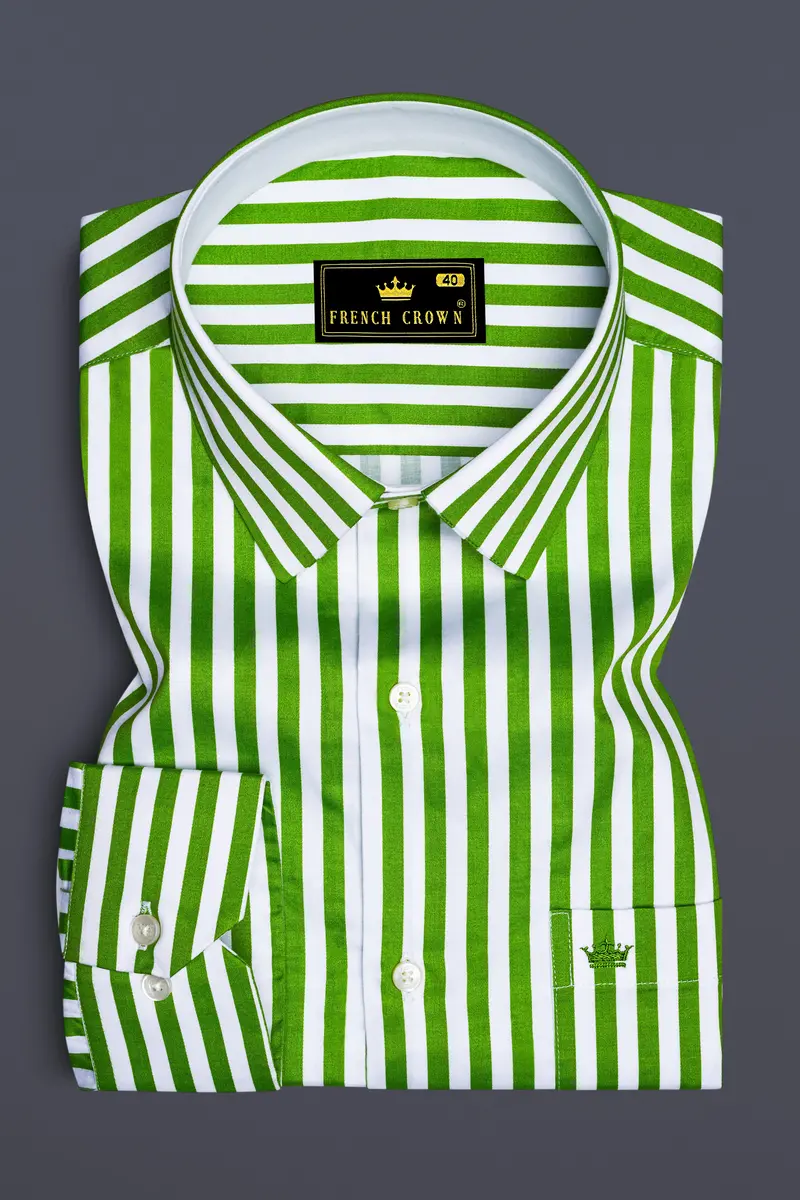 Lustrivon-Citrus Green And Bright White Candy Striped Super Soft Premium Cotton Dress Shirt 4