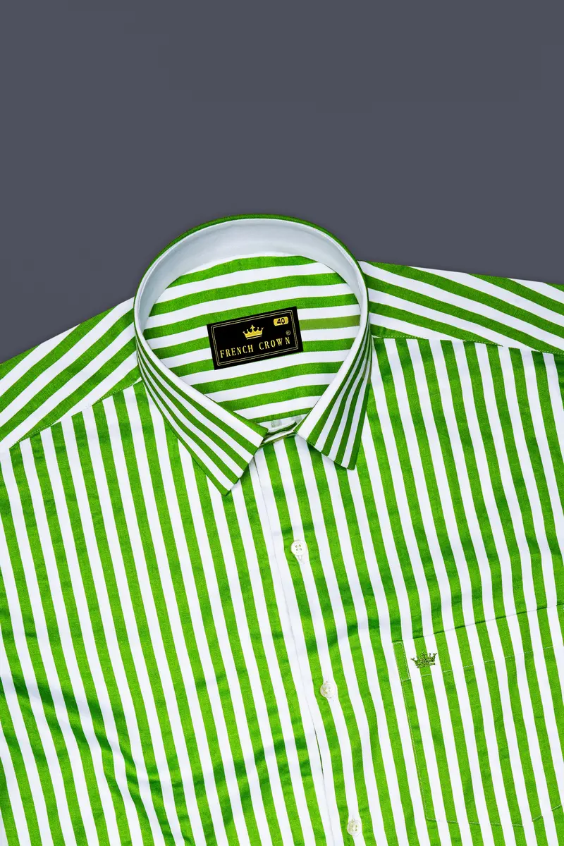Lustrivon-Citrus Green And Bright White Candy Striped Super Soft Premium Cotton Dress Shirt 5