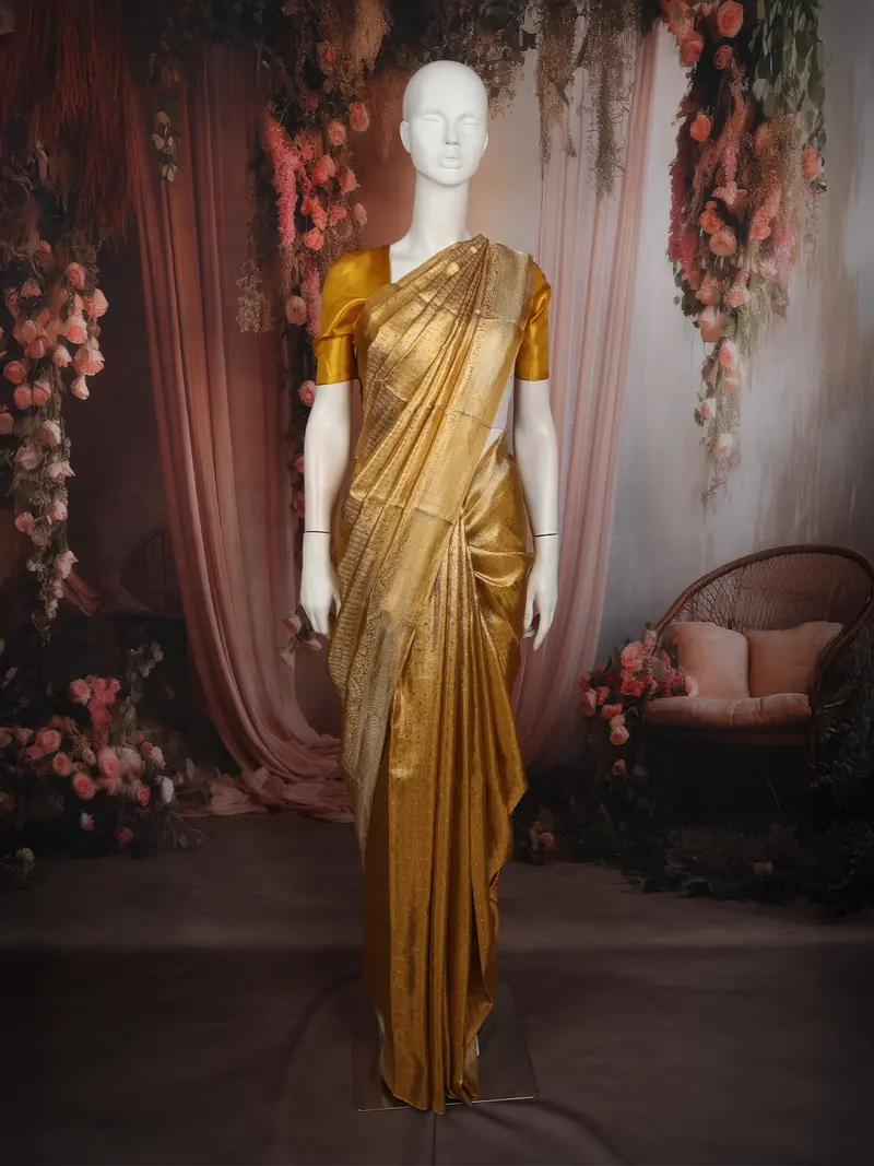 Luxury Antique Gold Zari Woven Design Pure Kanchipuram Silk Saree With Zari Border 1