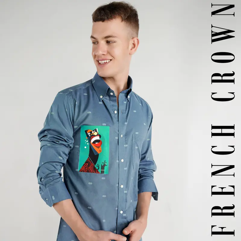 Lynch Blue Funky Printed Premium Tencel Designer Shirt 10