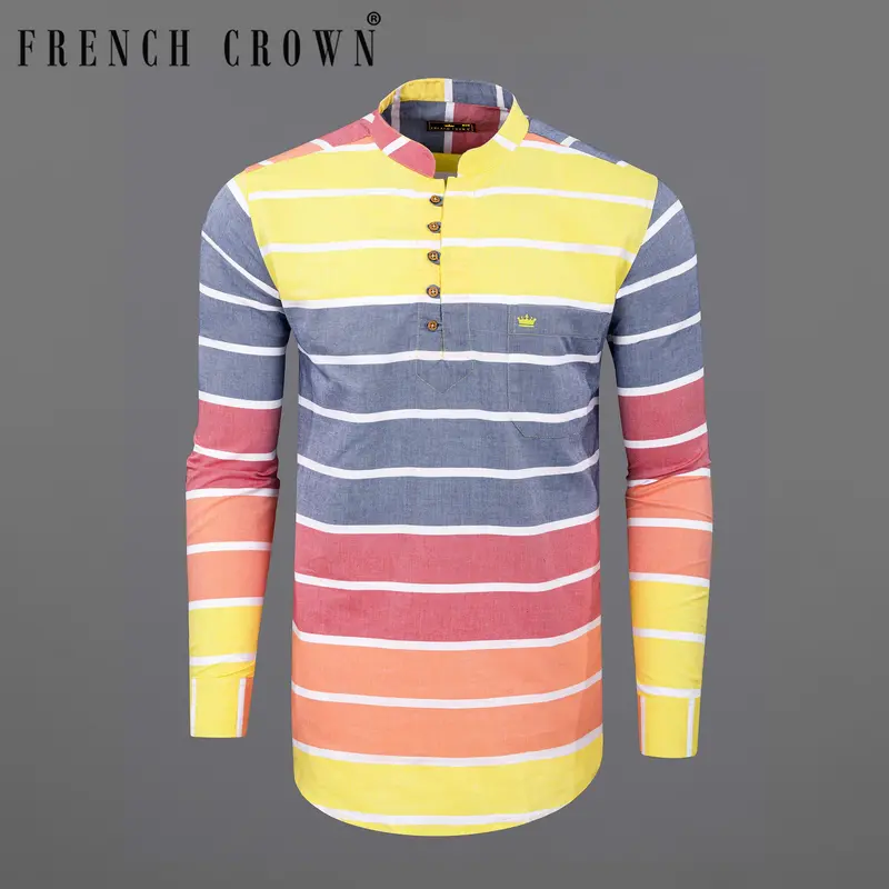 Lynch Blue Multicolour White Striped Royal Oxford Kurta Shirt 1