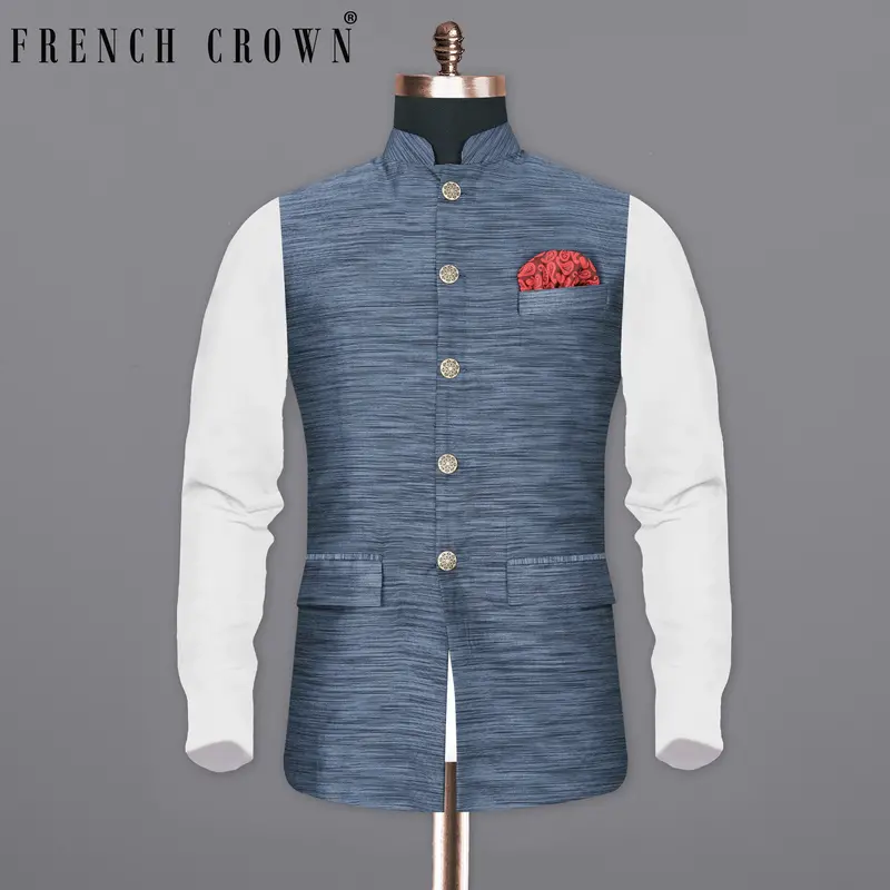 Lynch Blue Textured Nehru Jacket 1