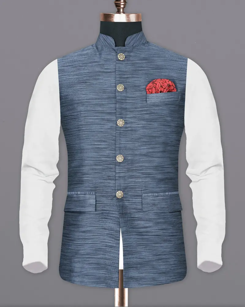 Lynch Blue Textured Nehru Jacket 2