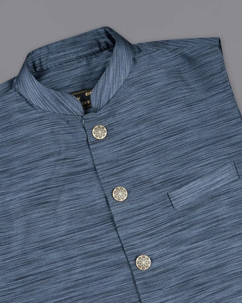 Lynch Blue Textured Nehru Jacket 4